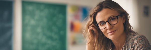 Une enseignante fait face et semble préoccupée