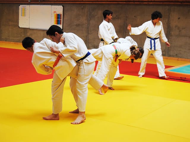 Adolescents faisant du judo en stage sportif cet été