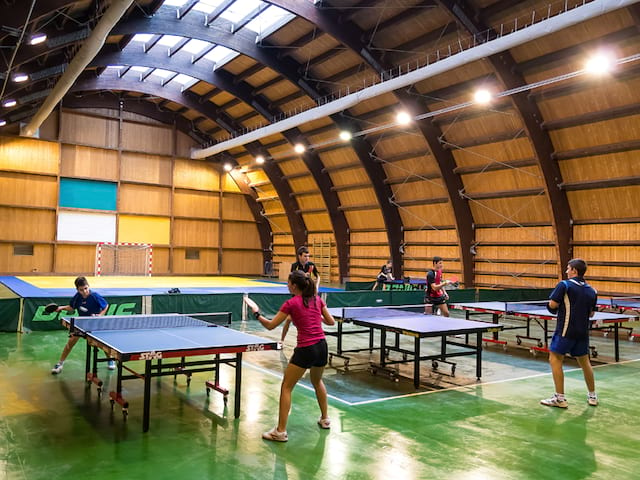 Enfants et ados faisant du tennis de table en stage sportif cet été