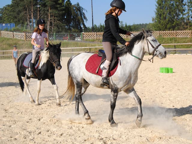 adolescents s'entrainant à l'équitation en stage sportif d'équitation