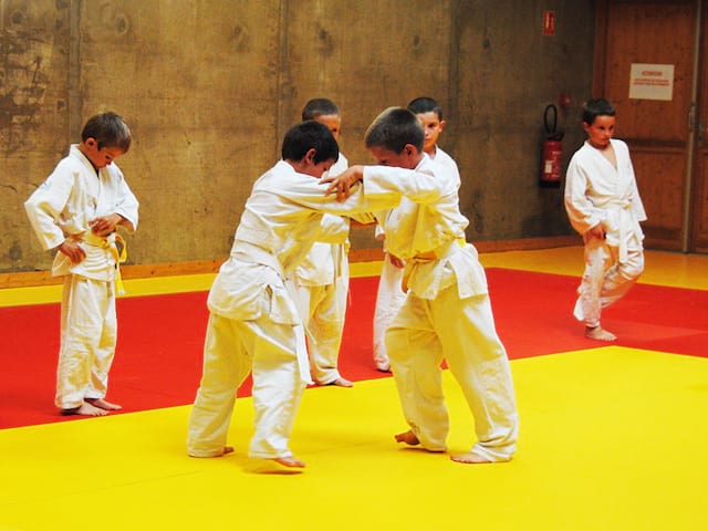 enfants apprenant les bases du judo durant un stage sportif de judo cet été