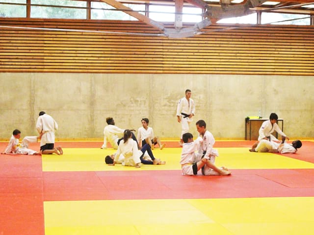 Adolescents et enfants pratiquant le judo en stage sportif cet été