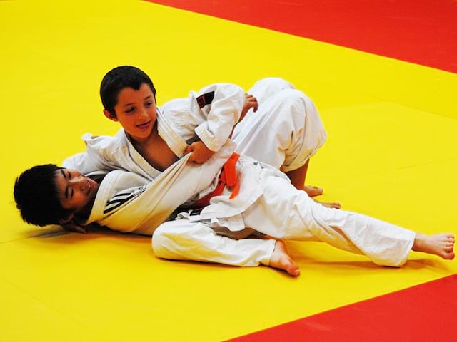 Enfants faisant du judo cet été en stage sportif