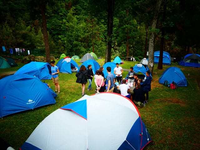 Enfants et ados dormant en bivouac en colonie de vacances cet été aux açores