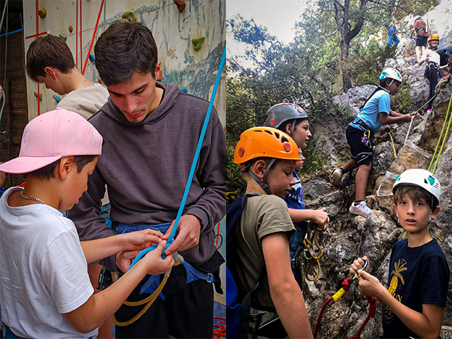 garçon 10 ans apprends groupe d'enfants escalade montagne
