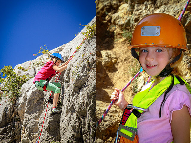 jeune fille 7 ans découvrir passion escalade paroi naturelle