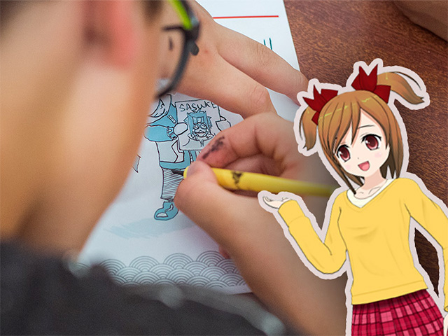 Enfant apprenant à dessiner des manga en colonie de vacances