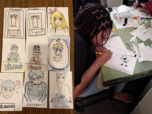 enfant apprenant à dessiner en colonie de vacances manga