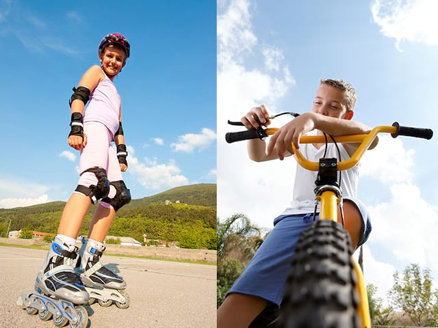 enfant faisant du roller en colonie de vacances été