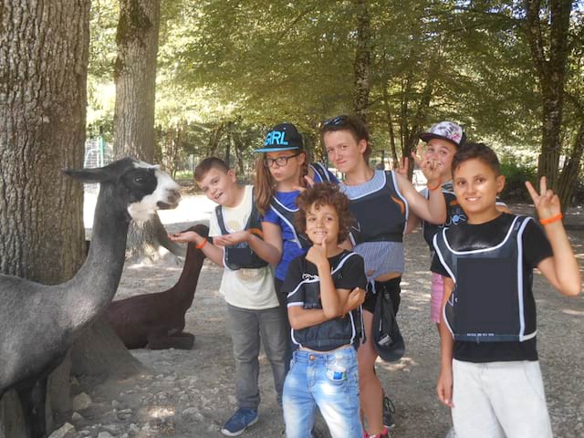 Groupe d'enfants en colonie de vacances au zoo 