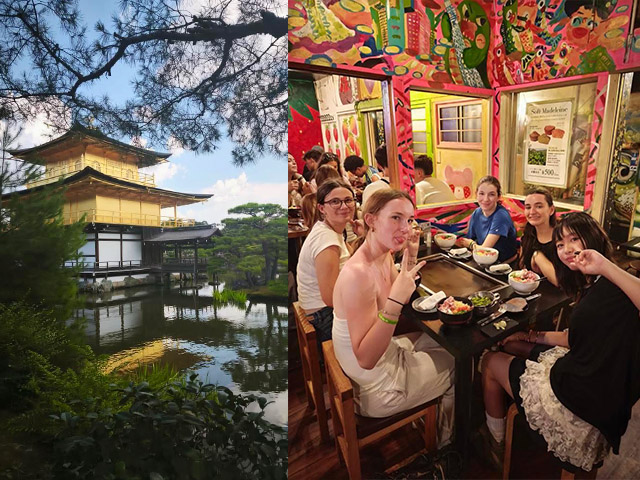 Paysage temple japonais et adolescents restaurant japon