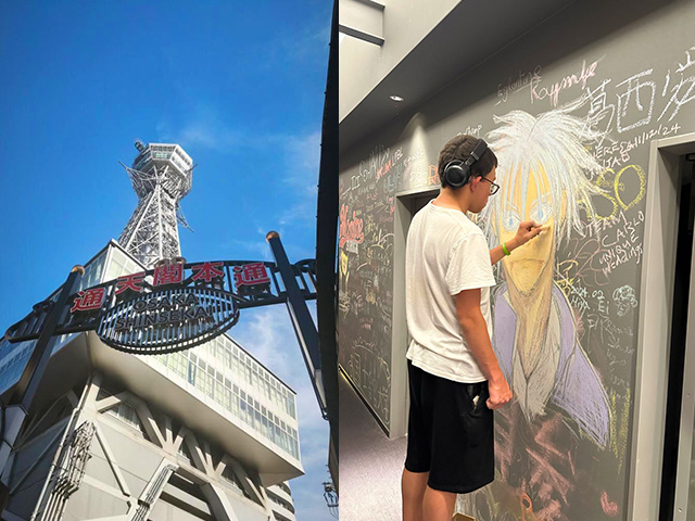 Ado faisant des dessins manga sur un mur ien colo au Japon