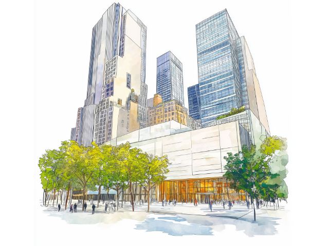 Esquisse du célèbre musée newyorkais MoMa que les jeunes visitent en colo