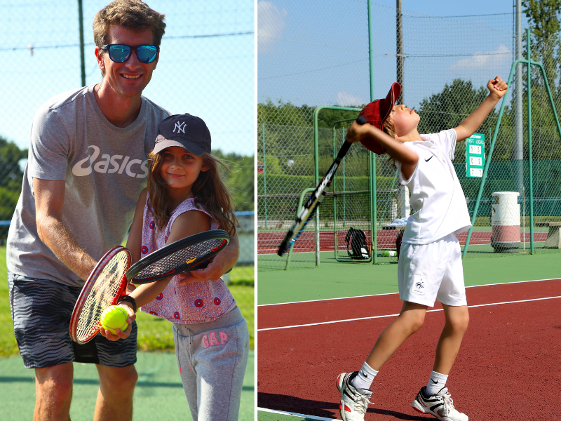 Enfants qui pratiquent le tennis en colo de vacances multiactivités et sportive cet été 
