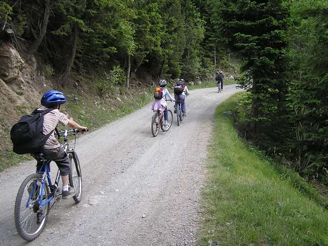 Groupe d'enfants en balade à vélo 