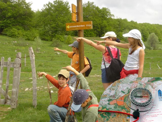 Enfants en course d'orientation en colo