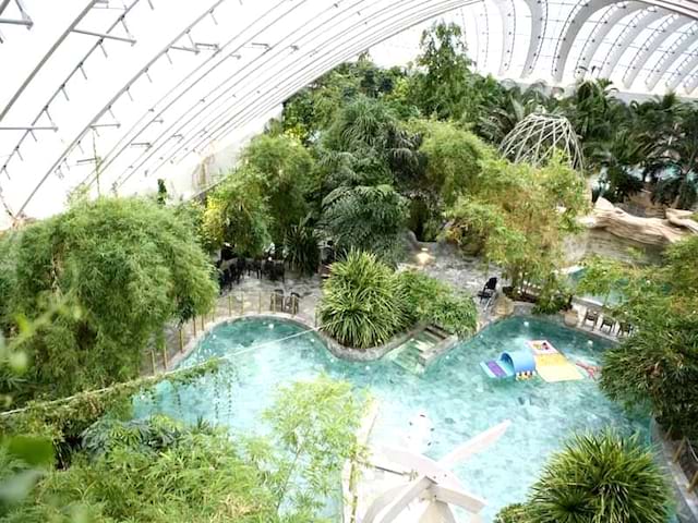 Vue sur la piscine de Center parcs cet hiver pour enfants en colo