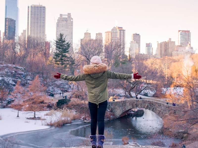 Central park pendant l'hiver avec une ado pendant une colonie de vacances à New York