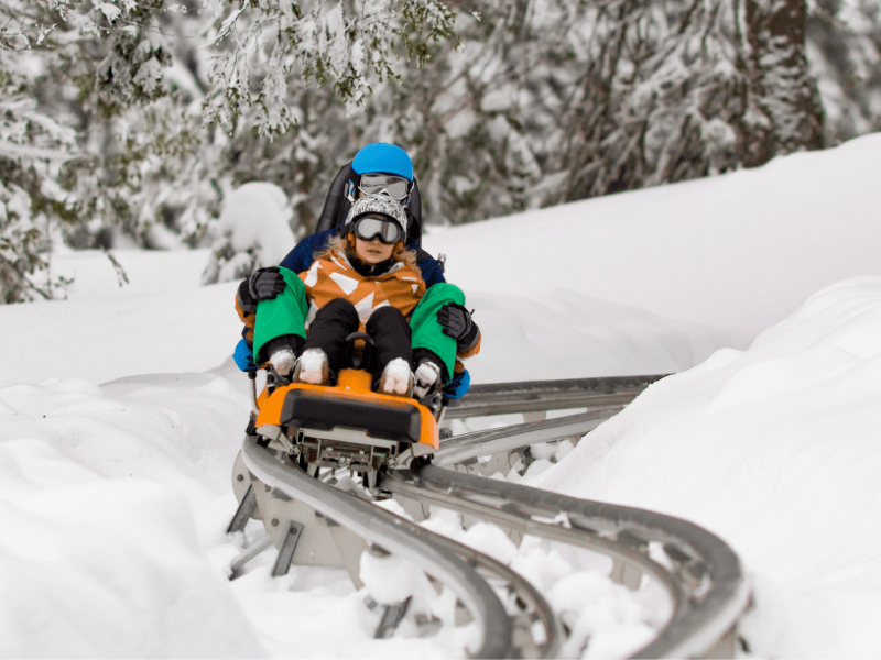 Activité luge sur rails en colo de vacances à la neige dans la Drome