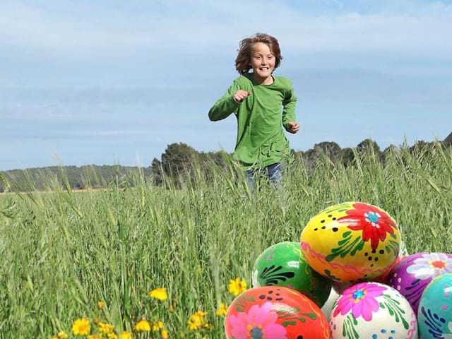 Enfant qui cherche les oeufs de pâques en colo