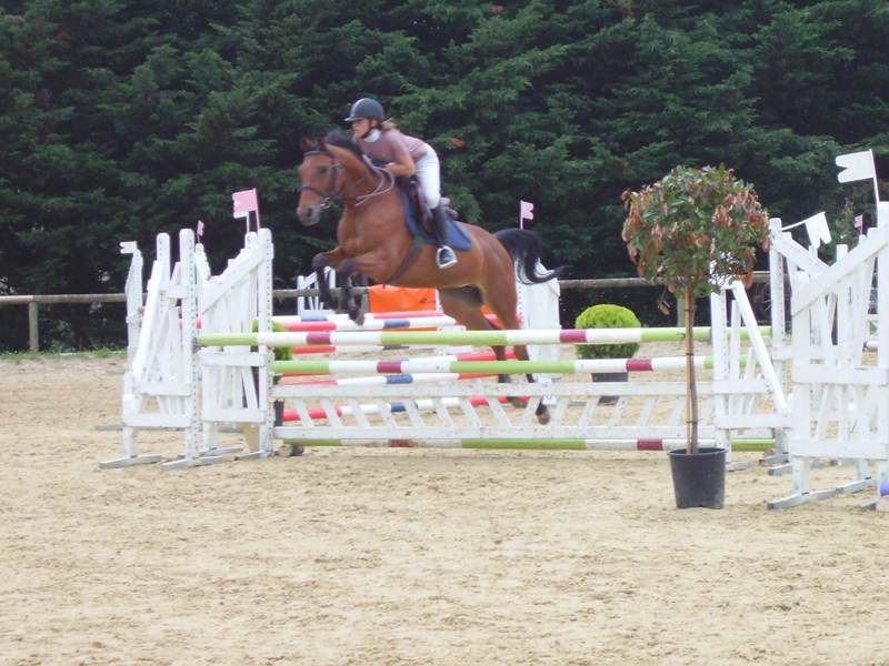 adolescente à cheval faisant du saut d'obstacle en colo