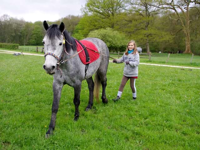 Jeune fille avec son cheval en colonie de vacances ce printemps