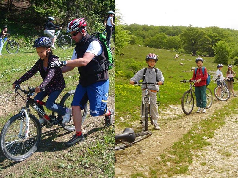 Enfants faisant du vélo ce printemps en colonie