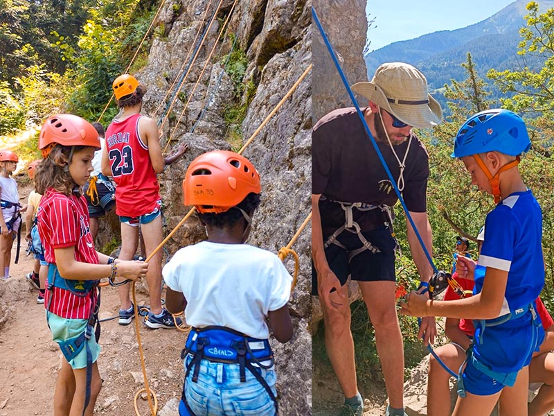 enfants escalade falaise mur naturel colonie de vacances été