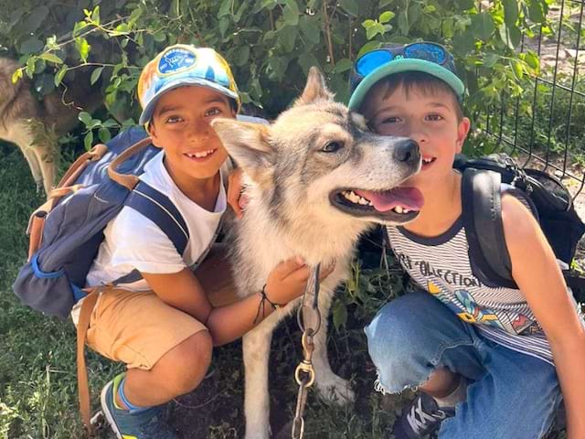 Enfants en activité cani rando ce printemps