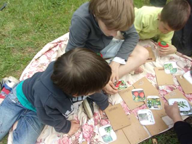 Enfants observant des graines pour le jardinage