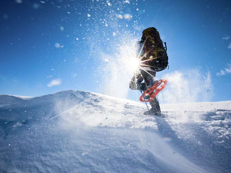 enfant en balade en raquette à neige cet hiver en colonie de vacances à la montagne