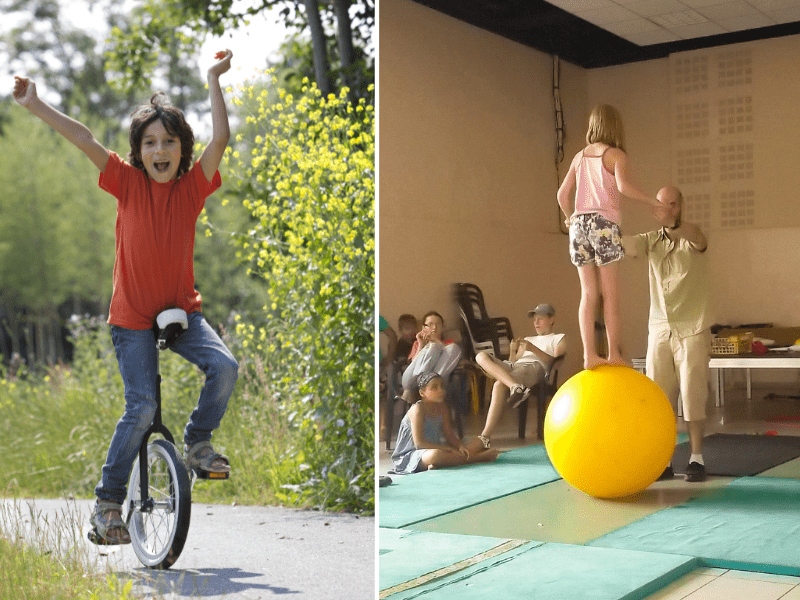 Enfants qui s'amusent en colo de vacances Cirque à Retournac cet automne pour les 6-10 ans