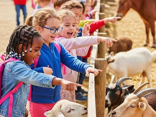 Groupe de jeunes enfants en colo à la ferme cet automne