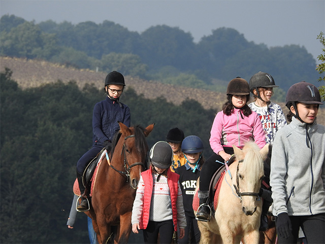 Groupe de jeunes en colo de vacances Equitation cet automne