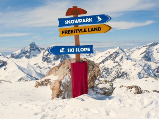 Panneau directionnel sur les pistes de ski de la station où vont les jeunes en colo cet hiver