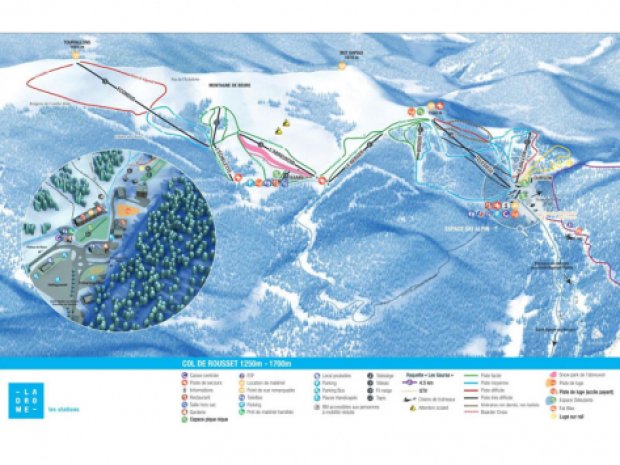 Plan des pistes de ski du col de Rousset dans le Vercors