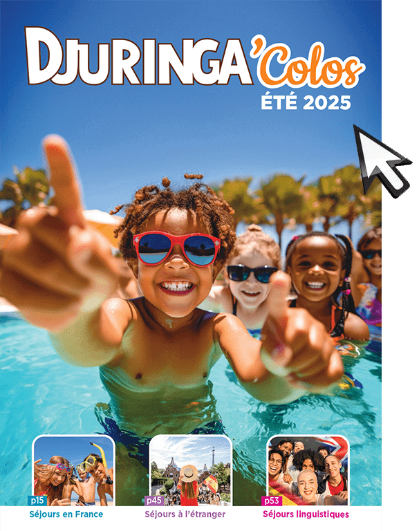 Couverture de catalogue de colonies de vacances été 2025 djuringa juniors