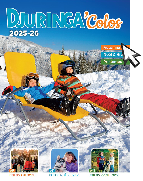 Couverture de catalogue de colonies de vacances hors été 2025 2026 djuringa juniors