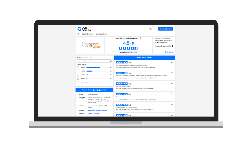 Page avis vérifiés Djuringa Juniors sur ordinateur portable