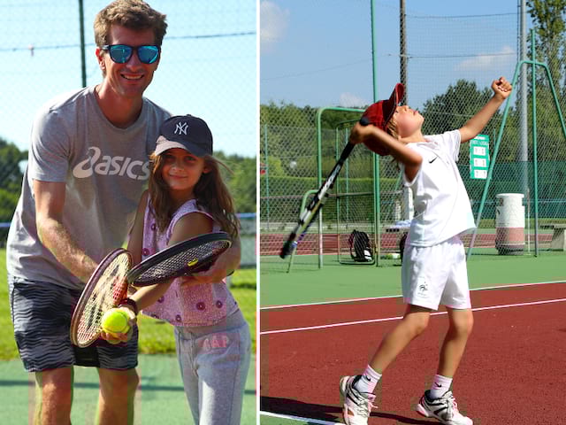 Enfants qui pratiquent le tennis en colo de vacances multiactivités et sportive cet été 