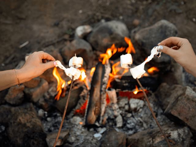 Chamallows grillés en colo de vacances à la montagne cet été