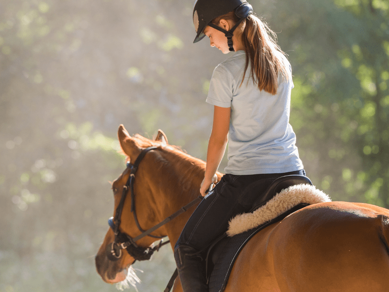 Jeune fille sur son cheval en colonie de vacances ce printemps