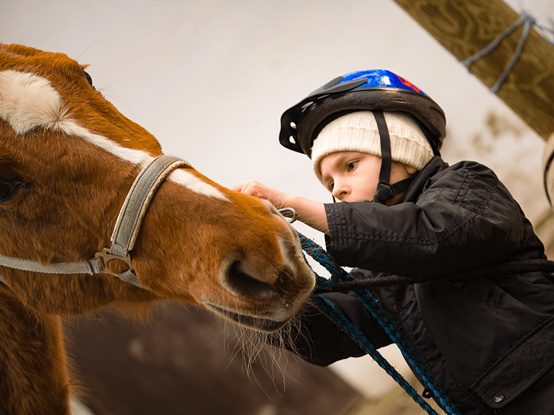 Jeune garçon en colo de vacances Equitation cet automne au domaine de l'esperance