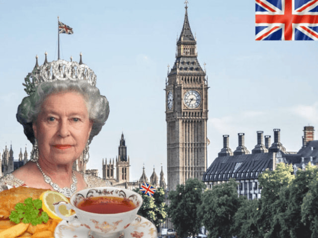 Photo de l'Angleterre où on aperçoit la Reine d'Angleterre et Big Ben